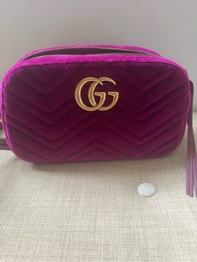 Gucci Quilted Velvet GG Crossbody in Fuchsia Pink with Gold Hardware